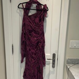 Dusk Chic One-Shoulder Purple Dress with Silk Shawl 👵MT